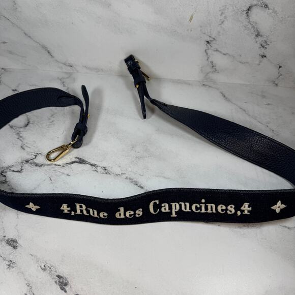 Louis Vuitton Denim Bag Strap Capucines Navy Blue/White/Gold Bandouliere LV rare - Picture 6 of 7